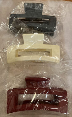 Set Of Three Medium Hair Claws Clips For All Hair Types Gray Cream And Red